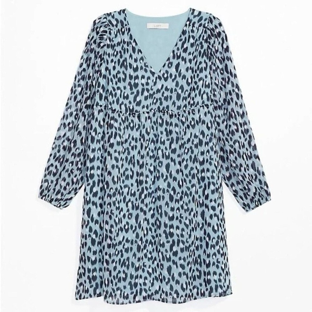 LOFT Black and White V-Neck Sundress with Bishop Sleeves